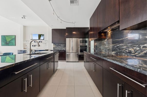 Interior, Kitchen, Marble Walls, Stainless Steel Appliances