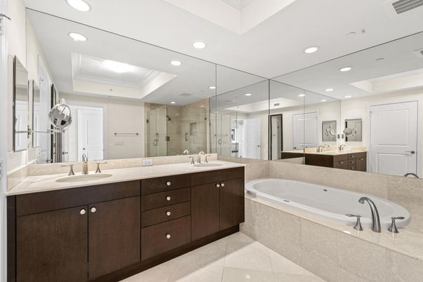 Bathroom, Dual Sink Vanities, Glass Shower, Interior, Recessed Lighting