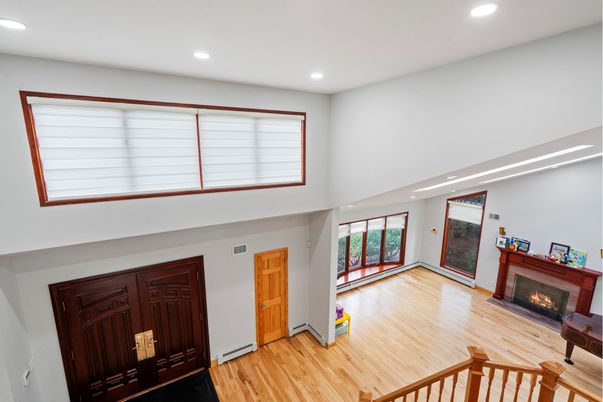Fireplace, Interior, Recessed Lighting, Wood Texture Flooring