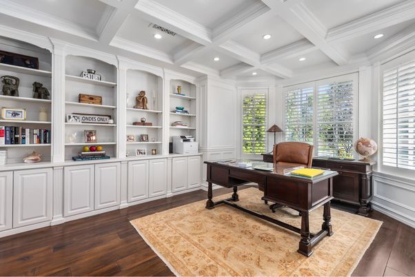 Home Office, Interior, Recessed Lighting, Wood Texture Flooring