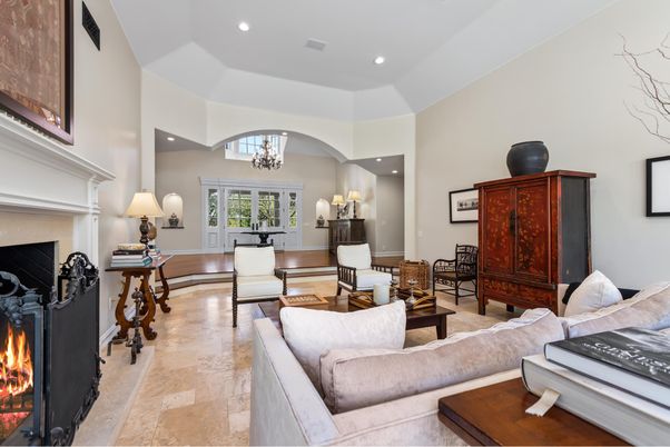 Chandelier, Fireplace, Interior, Living room, Recessed Lighting