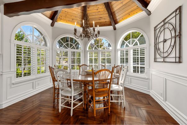 Chandelier, Dining room, Interior, Wooden Beams, Wooden Ceilings, Wood Texture Flooring
