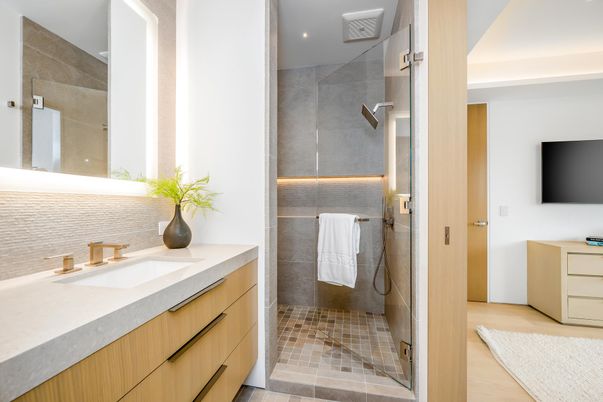 Bathroom, Glass Shower, Interior, Recessed Lighting