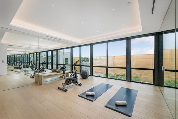 Fitness Equipment, Interior, Recessed Lighting, Wood Texture Flooring