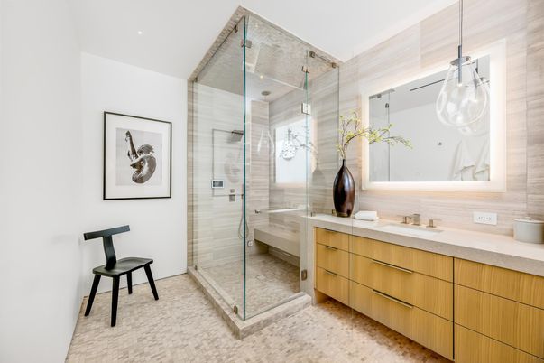 Bathroom, Glass Shower, Interior, Pendant Lights, Recessed Lighting