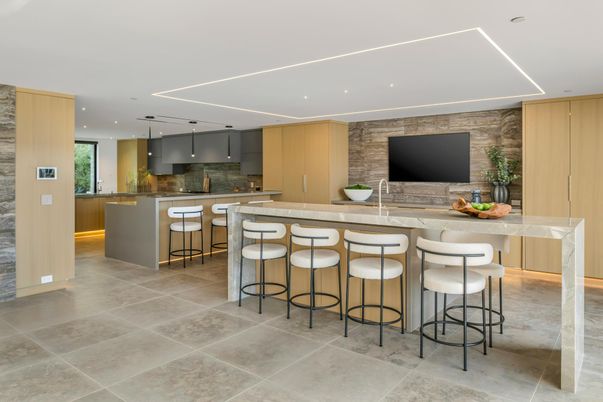 Interior, Kitchen, Recessed Lighting, Stone Walls