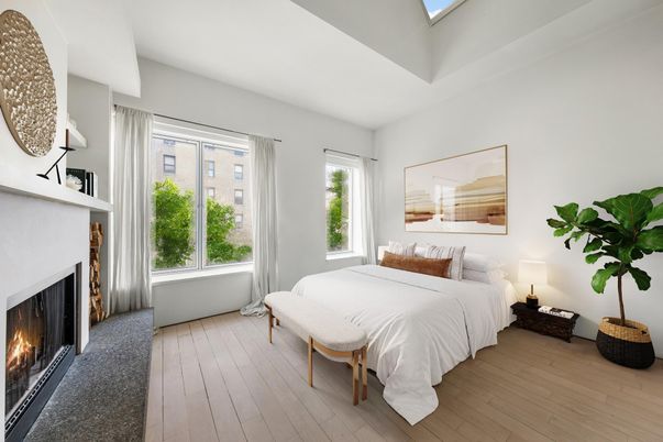 Bedroom, Fireplace, Interior, Wood Texture Flooring