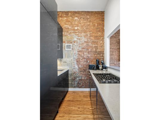 Interior, Kitchen, Stone Walls, Wood Texture Flooring