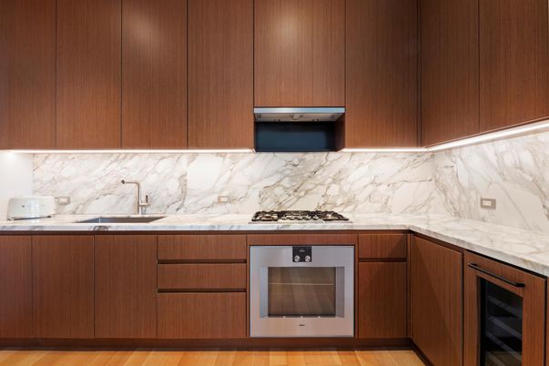 Interior, Kitchen, Marble Walls, Wood Texture Flooring