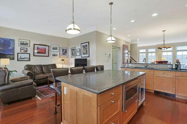 Interior, Kitchen, Living room, Pendant Lights, Recessed Lighting, Wood Texture Flooring
