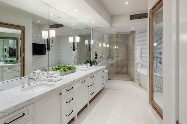 Bathroom, Dual Sink Vanities, Free Standing Baths, Glass Shower, Interior, Recessed Lighting