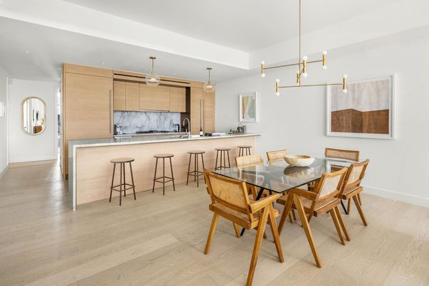 Dining room, Interior, Kitchen, Pendant Lights, Wood Texture Flooring