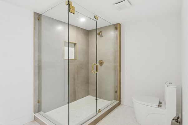 Bathroom, Glass Shower, Interior, Recessed Lighting