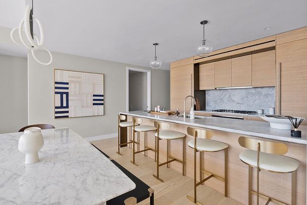 Interior, Kitchen, Pendant Lights, Stainless Steel Appliances, Wood Texture Flooring