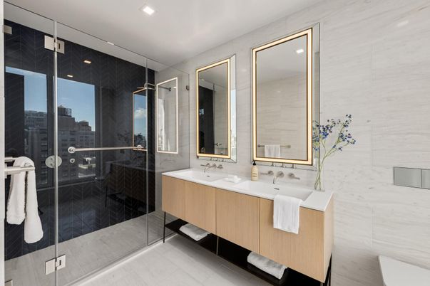 Bathroom, Dual Sink Vanities, Glass Shower, Interior, Recessed Lighting