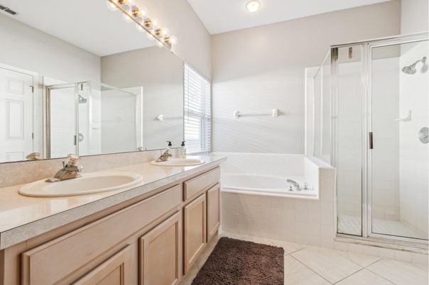 Bathroom, Dual Sink Vanities, Glass Shower, Interior, Recessed Lighting