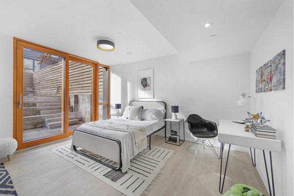 Bedroom, Interior, Recessed Lighting, Wood Texture Flooring