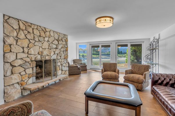 Fireplace, Interior, Living room, Stone Walls, Wood Texture Flooring