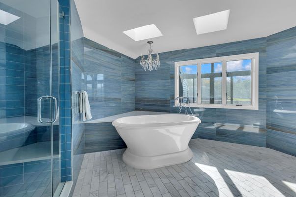 Bathroom, Chandelier, Free Standing Baths, Glass Shower, Interior