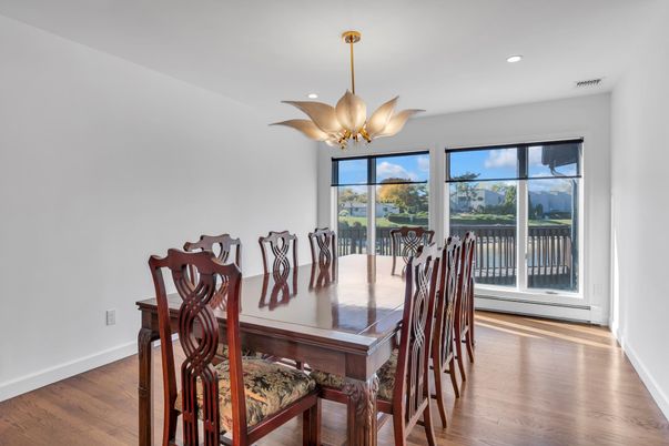 Dining room, Interior, Recessed Lighting, Wood Texture Flooring