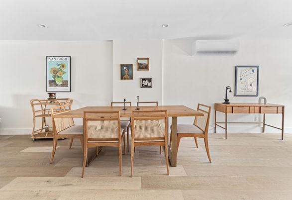 Dining room, Interior, Recessed Lighting, Wood Texture Flooring