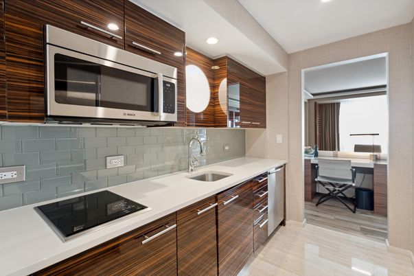 Dining room, Interior, Kitchen, Recessed Lighting, Stainless Steel Appliances, Wood Texture Flooring