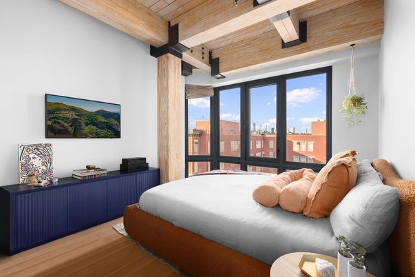 Bedroom, Interior, Pendant Lights, Wooden Beams, Wooden Ceilings, Wood Texture Flooring