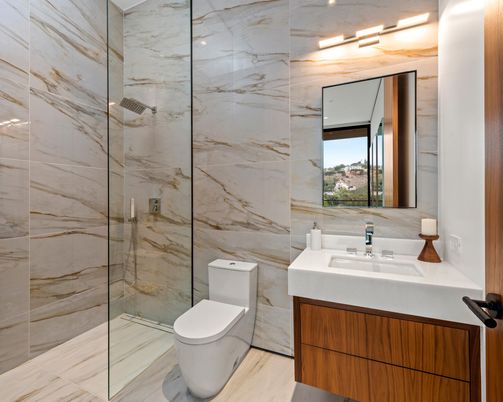 Bathroom, Glass Shower, Interior, Marble Walls