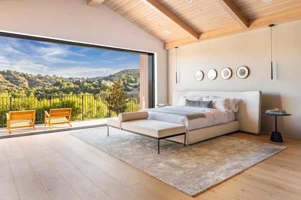 Bedroom, Interior, Recessed Lighting, Wooden Beams, Wooden Ceilings, Wood Texture Flooring