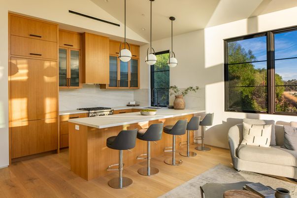 Interior, Kitchen, Pendant Lights, Wood Texture Flooring
