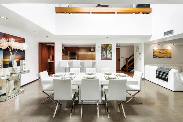 Dining room, Interior, Kitchen, Recessed Lighting, Wood Texture Flooring