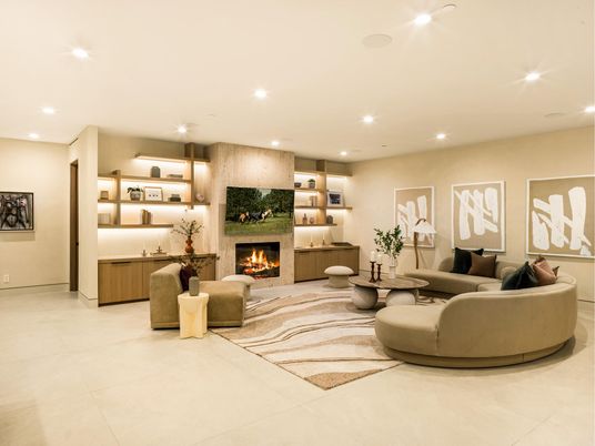 Fireplace, Interior, Living room, Recessed Lighting, Wooden Walls