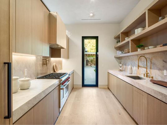 Interior, Kitchen, Recessed Lighting, Wood Texture Flooring