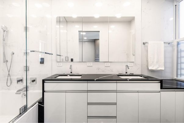 Bathroom, Glass Shower, Interior, Marble Walls