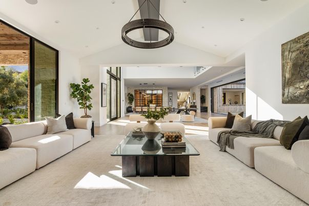 Interior, Living room, Pendant Lights, Recessed Lighting, Wood Texture Flooring