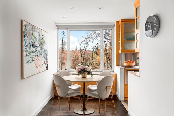 Dining room, Interior, Recessed Lighting, Wood Texture Flooring