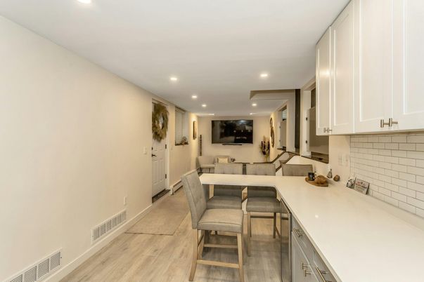 Dining room, Interior, Recessed Lighting, Wood Texture Flooring