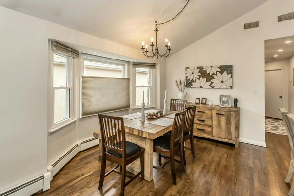 Chandelier, Dining room, Interior, Recessed Lighting, Wood Texture Flooring