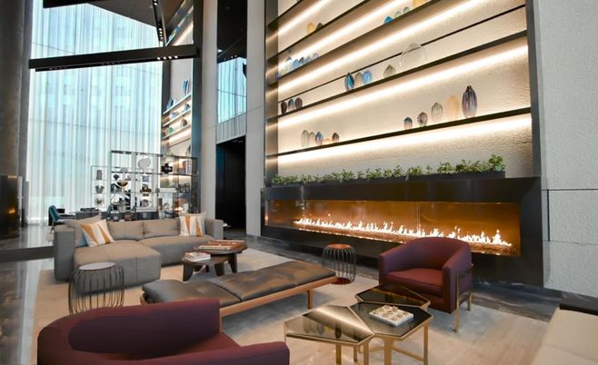 Fireplace, Interior, Living room, Pendant Lights