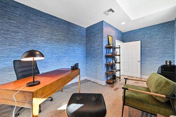 Home Office, Interior, Recessed Lighting, Wood Texture Flooring