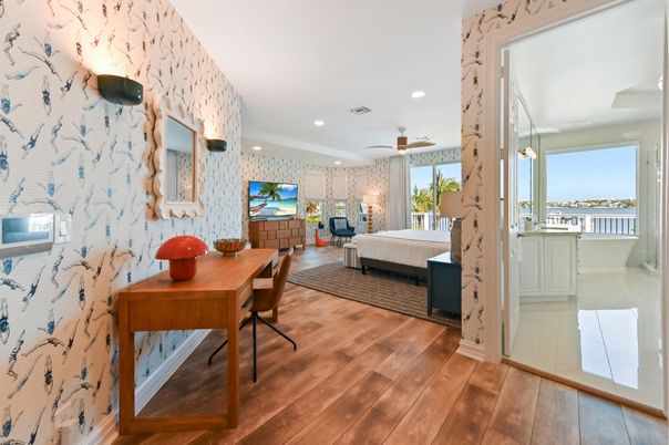 Bedroom, Home Office, Interior, Recessed Lighting, Wood Texture Flooring