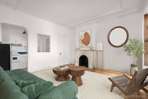 Fireplace, Interior, Kitchen, Living room, Wood Texture Flooring
