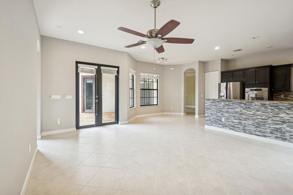 Empty room, Interior, Kitchen, Recessed Lighting, Stainless Steel Appliances