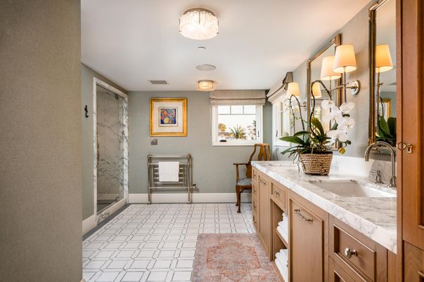 Bathroom, Dual Sink Vanities, Interior, Marble Walls