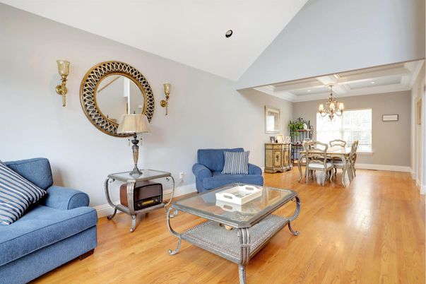 Chandelier, Dining room, Interior, Living room, Recessed Lighting, Wood Texture Flooring