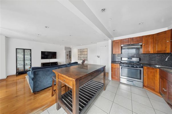 Interior, Kitchen, Living room, Recessed Lighting, Stainless Steel Appliances, Wood Texture Flooring