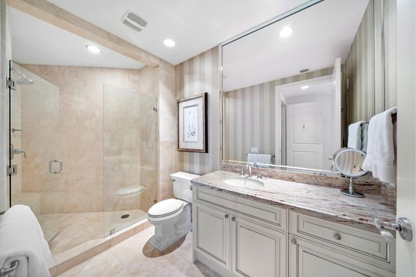 Bathroom, Glass Shower, Interior, Recessed Lighting