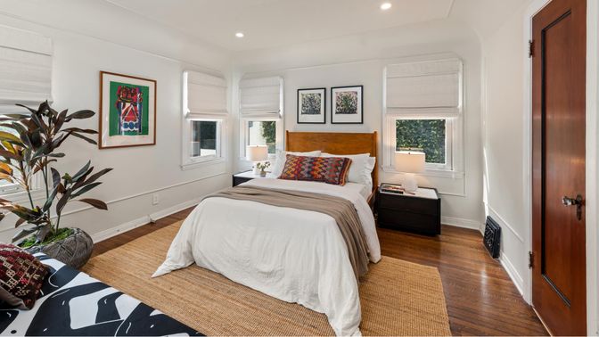 Bedroom, Interior, Recessed Lighting, Wood Texture Flooring