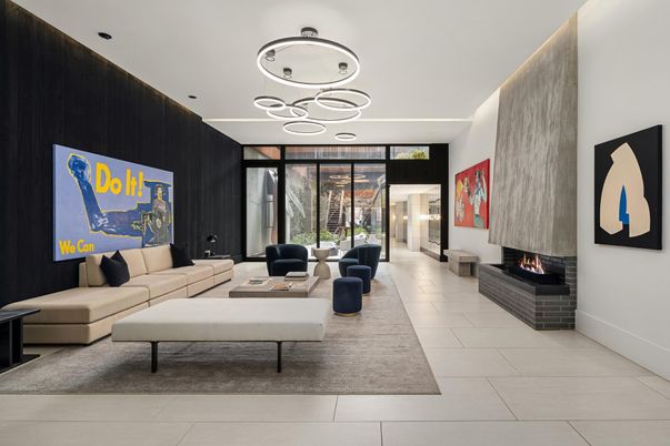 Fireplace, Interior, Living room, Pendant Lights
