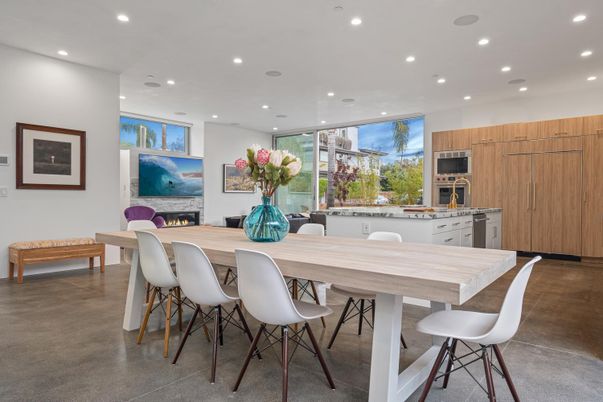 Dining room, Fireplace, Interior, Kitchen, Recessed Lighting